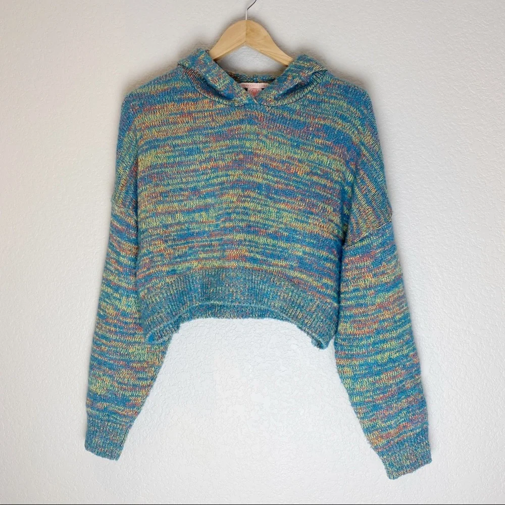 URBAN OUTFITTERS Retro Neon Heathered Hooded Cropped Sweater Size Small Soft